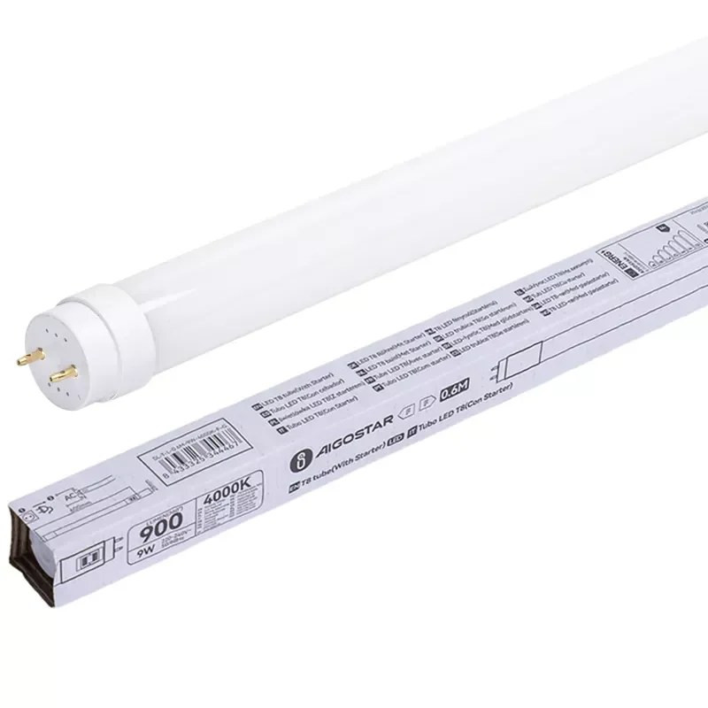Biała świetlówka LED T8 9W o długości 60 cm z bezpiecznikiem w opakowaniu