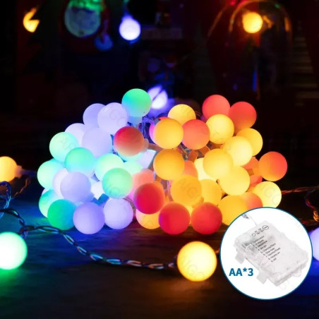 Lampa sznurkowa 100 LED w mlecznych kulkach multikolor z przeźroczystym kablem i pojemnikiem na baterie