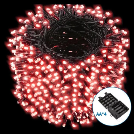 Rozświetlony sznur lamp LED z czerwonym światłem i pojemnik na 4 baterie AA