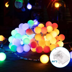 Kolorowe lampki sznurkowe LED w formie mlecznych kulek, przezroczysty przewód