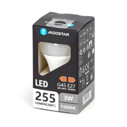 Żarówka LED G45 z gwintem E27, biały plastikowy korpus i mleczna bańka