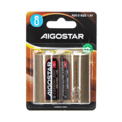 Opakowanie dwóch baterii cynkowo-węglowych Aigostar R20D 1.5V w folii blister