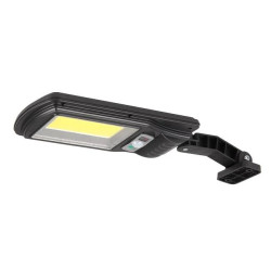 Czarna lampa solarna LED 10W z czujnikiem ruchu i pilotem, widok z przodu i tyłu