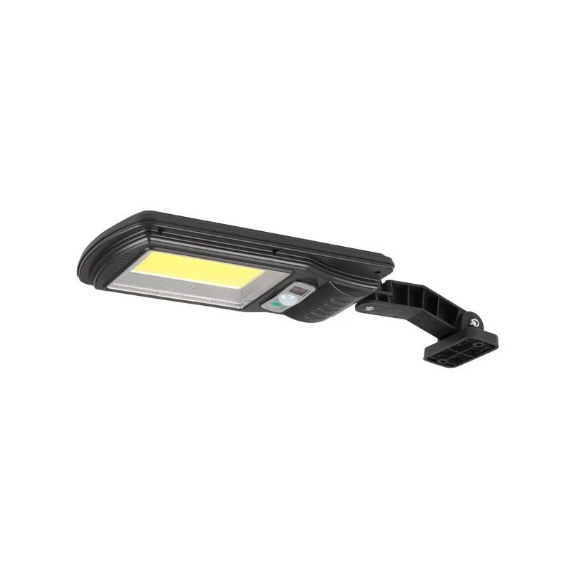 Czarna lampa solarna LED 10W z czujnikiem ruchu i pilotem, widok z przodu i tyłu