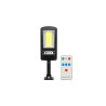 Czarna lampa solarna LED 10W z czujnikiem ruchu i pilotem, widok z przodu i tyłu