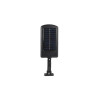 Czarna lampa solarna LED 10W z czujnikiem ruchu i pilotem, widok z przodu i tyłu