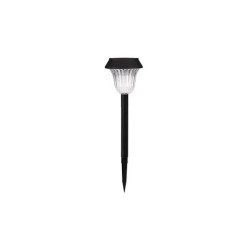 czarna lampa solarna LED do ogrodu z przezroczystym kloszem i szpikulcem