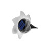 Czarna lampa solarna LED z białym kloszem przypominającym płatki kwiatów, z panelem słonecznym na górze