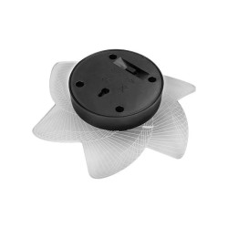 Czarna lampa solarna LED z białym kloszem przypominającym płatki kwiatów, z panelem słonecznym na górze