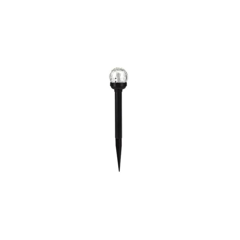 Lampa solarna LED z kulistym, szklanym kloszem na czarnym uchwycie do wbicia w grunt