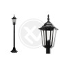 Czarna stojąca lampa ogrodowa z metalową podstawą i przezroczystym kloszem