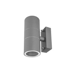 Szara oprawa ścienna z aluminium na dwie żarówki GU10, cylindryczny kształt