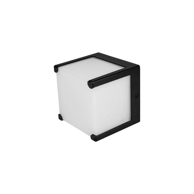 czarna oprawa zewnętrzna Cube-1 w kształcie sześcianu z białym dyfuzorem