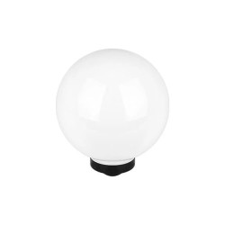 Lampa solarna LED z kulistym białym kloszem i czarnym mocowaniem do wbicia w ziemię
