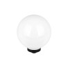 Lampa solarna LED z kulistym białym kloszem i czarnym mocowaniem do wbicia w ziemię