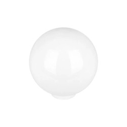 Lampa solarna LED z kulistym białym kloszem i czarnym mocowaniem do wbicia w ziemię