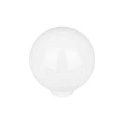 Lampa solarna LED w kształcie białej kuli na czarnym stojaku z grotem
