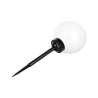 Lampa solarna LED o kulistym kształcie z czarnym trzonkiem i białą kopułą, długość około 20 cm