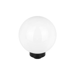 Lampa solarna LED o kulistym kształcie z czarnym trzonkiem i białą kopułą, długość około 20 cm