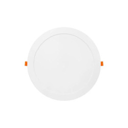Okrągły biały panel LED 24W do montażu sufitowego, widok z przodu i z boku