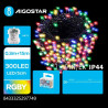 Kolorowe lampki choinkowe z 300 diodami LED RGBY na zielonym przewodzie z czarną komorą na baterie