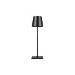 Czarna lampa stołowa LED z kwadratową podstawą i stożkowym kloszem