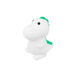 Biała lampa LED w kształcie dinozaura z zielonymi wypustkami widok z przodu, boku i tyłu