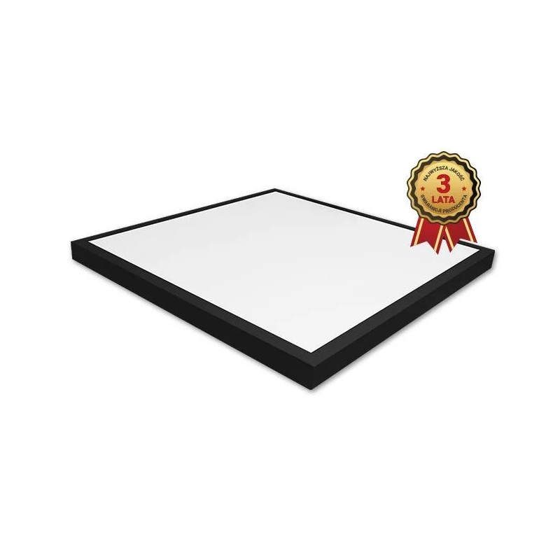 czarny natynkowy panel LED 600x600 mm na białym tle