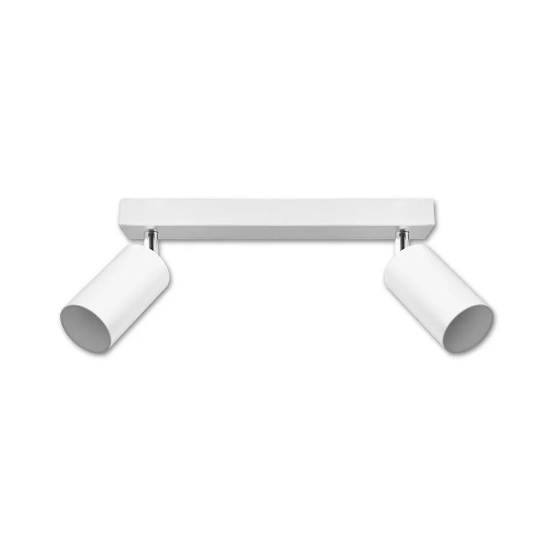 biały kinkiet z dwoma ruchomymi reflektorami i prostokątną podstawą