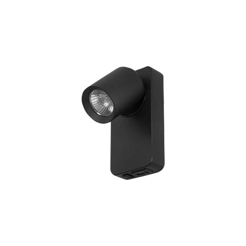czarny matowy kinkiet z regulowanym reflektorem i portami USB A+C z boku