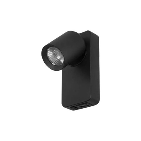 czarny matowy kinkiet z regulowanym reflektorem i portami USB A+C z boku