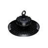 czarna lampa LED High Bay 150W z pierścieniem do zawieszenia, widok z boku i z góry