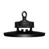 czarna lampa LED High Bay 150W z pierścieniem do zawieszenia, widok z boku i z góry