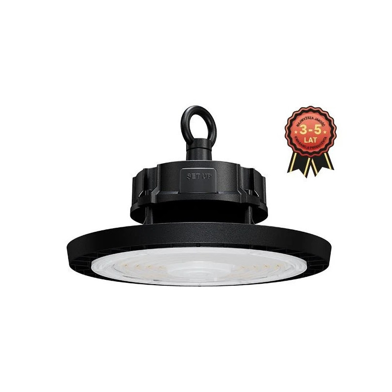 czarna lampa LED High Bay 100W 5000K z oczkiem montażowym i aluminiową obudową