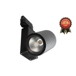 Czarny matowy reflektor LED 30W z modułem LED COB zamontowany na szynie 3-fazowej