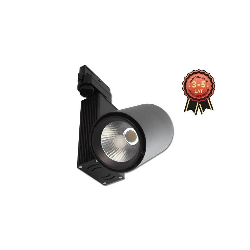 Czarny matowy reflektor LED 30W z modułem LED COB zamontowany na szynie 3-fazowej