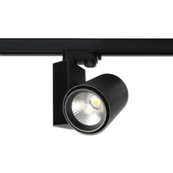 Czarny matowy reflektor LED 30W z modułem LED COB zamontowany na szynie 3-fazowej