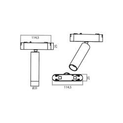Czarna lampa LED 7W z cylindryczną konstrukcją do systemu Magnetic tracklight 48V