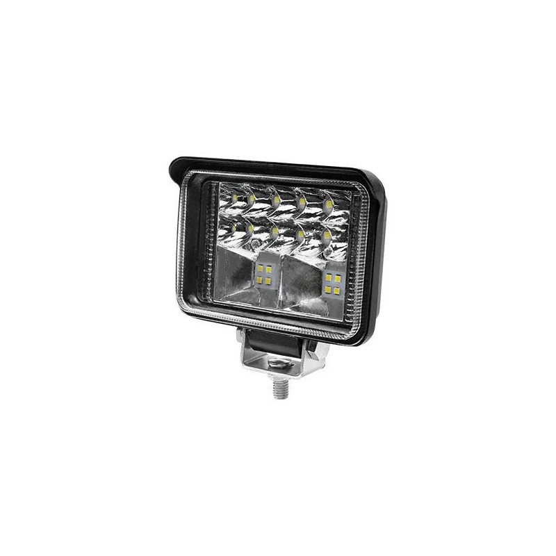 czarna prostokątna lampa LED robocza z aluminiowym uchwytem i kilkoma diodami LED
