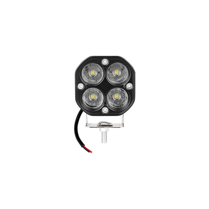 Czarna lampa LED robocza o kompaktowej budowie z czterema diodami LED i uchwytem montażowym