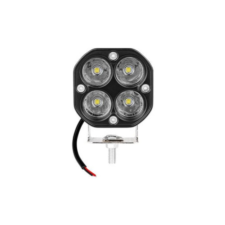 Czarna lampa LED robocza o kompaktowej budowie z czterema diodami LED i uchwytem montażowym