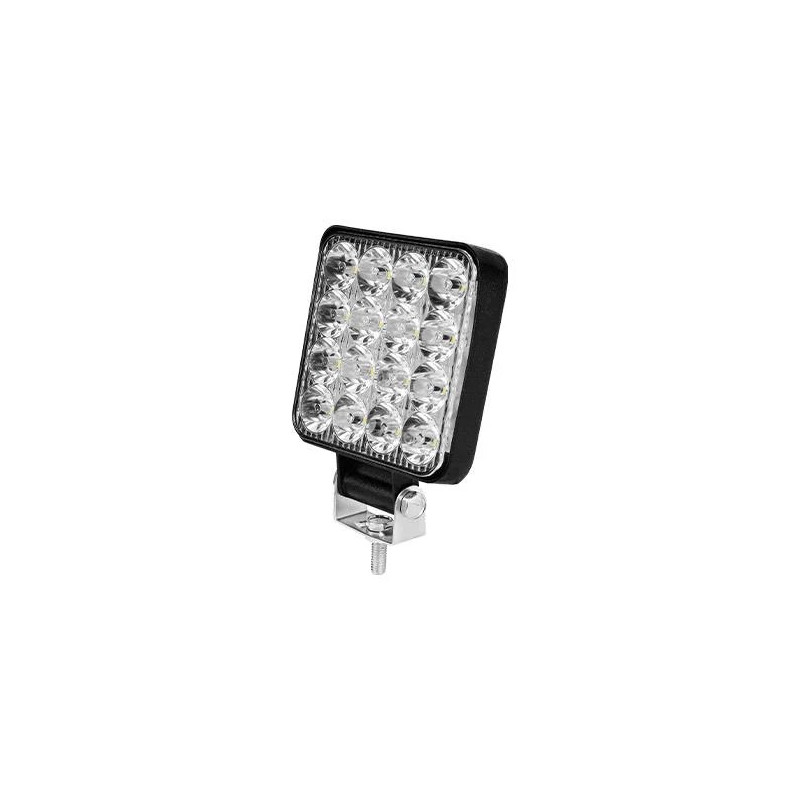 czarna kwadratowa lampa LED robocza z uchwytem montażowym i 16 diodami