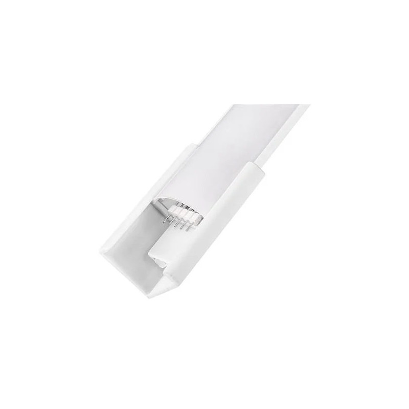 Biała narożna lampa podłogowa LED 140 cm o smukłej konstrukcji