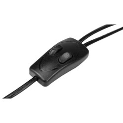 lampa podłogowa czarna z dwoma regulowanymi kloszami i złotymi elementami wykończenia