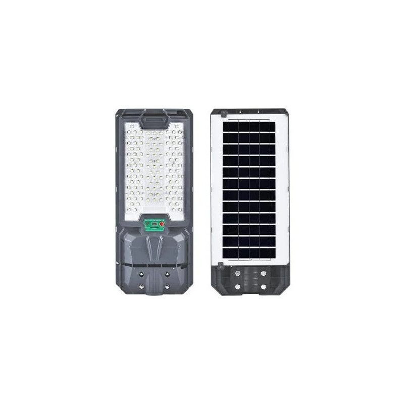 szara lampa LED solarna 200W z panelem solarnym i pilotem