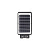 Czarna lampa LED solarna z panelem solarnym i pilotem, widok z przodu i z tyłu