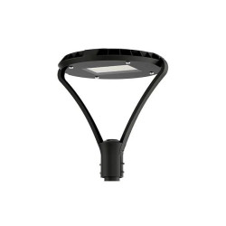 czarna lampa parkowa LED o okrągłym kształcie na słupie