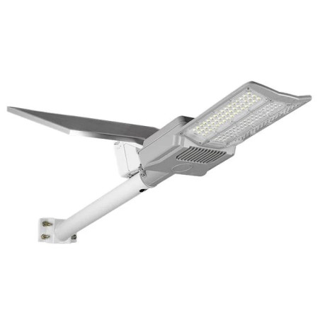 szara lampa solarna LED z panelem solarnym i pilotem IR