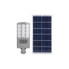 szara lampa solarna LED z panelem solarnym i pilotem IR