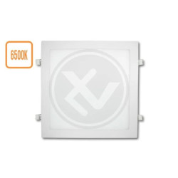 Kwadratowy biały panel LED 24W o wymiarach 293x293x17 mm z widocznym zasilaczem